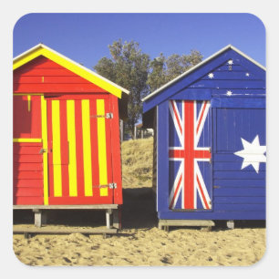 Bathing Boxes, Middle Brighton Beach, Port 2 Square Sticker