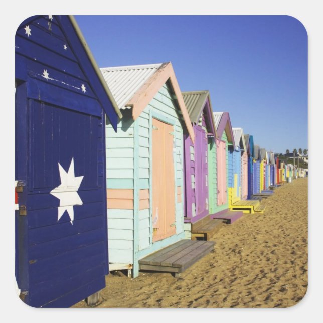 Bathing Boxes, Middle Brighton Beach, Port Square Sticker (Front)