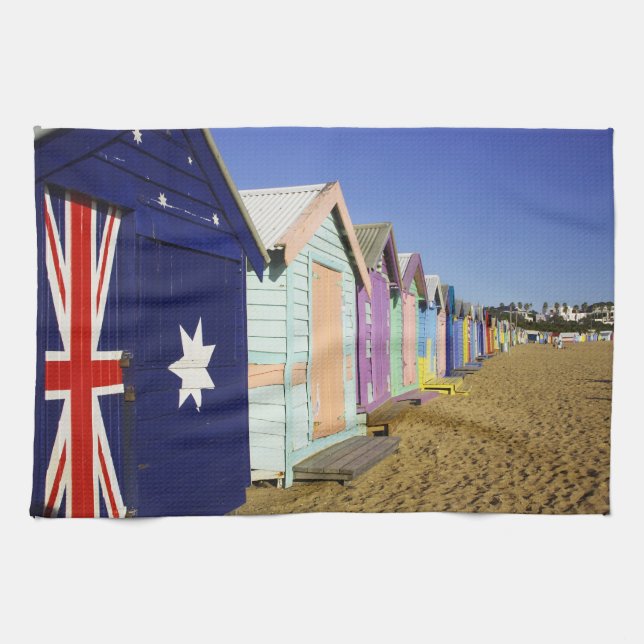 Bathing Boxes, Middle Brighton Beach, Port Tea Towel (Horizontal)