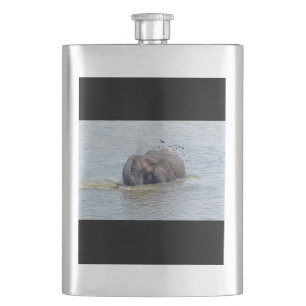 Bathing elephant hip flask