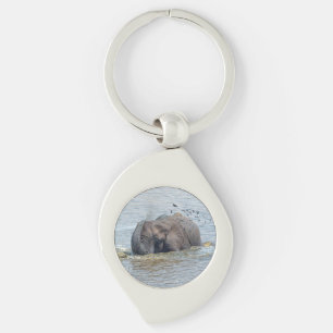 Bathing elephant key ring