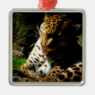 Bathing Leopard Metal Ornament