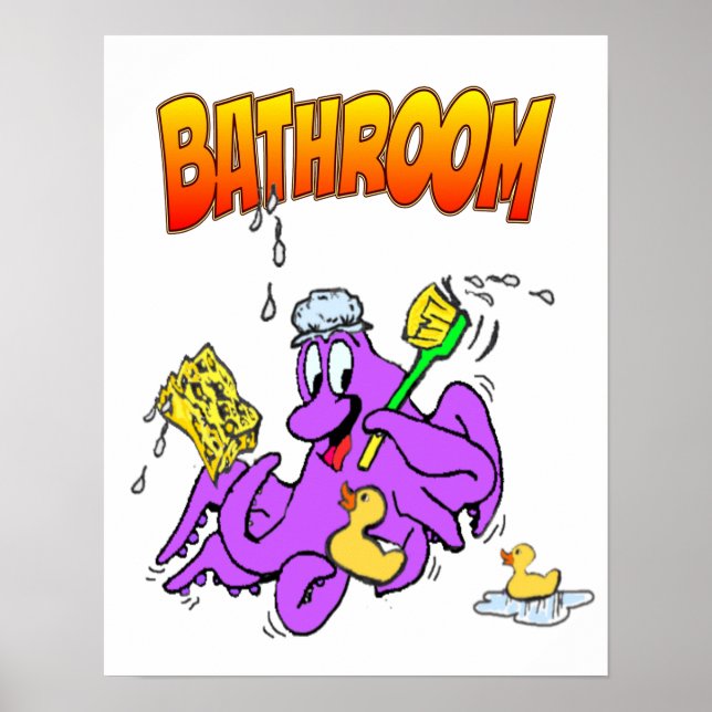 Bathing Octopus Bathroom Poster Customizable (Front)