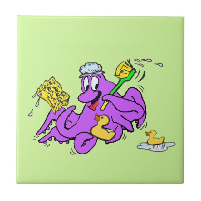 Bathing Octopus Ceramic Tile Customisable (Front)