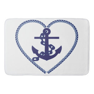 Bathmat bathroom Heart anchor blue white