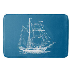 Bathmat Blue sail boat ship nautical sailboat