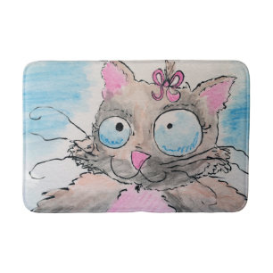Bathmat, Fat Girly Kitty Watercolor Bath Mat