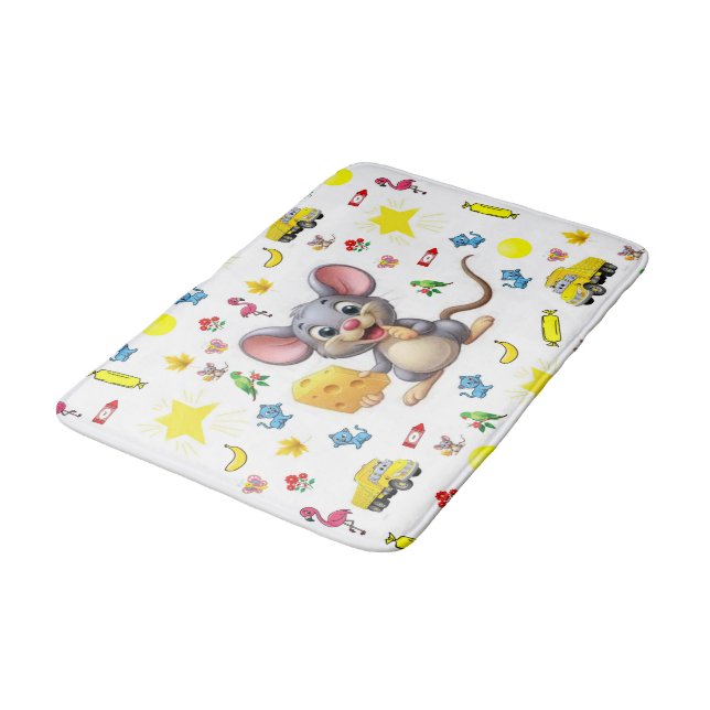 Bathmat Mouse Yellow Cheese Cat Stars Trucks (Angled)