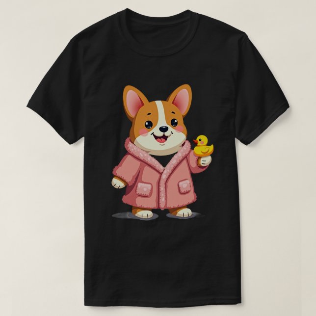 Bathrobe Corgi T-Shirt (Design Front)