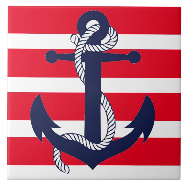 Bathroom Ceramic Tile - Red Blue Anchor (Front)