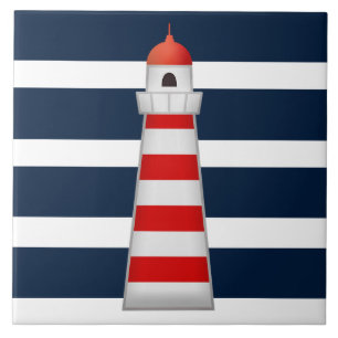 Bathroom Ceramic Tile - Red Blue Lighthouse