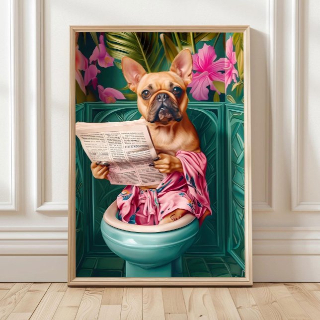 Bathroom Fawn French Bulldog Print Funny Poster Fr (Creator Uploaded)