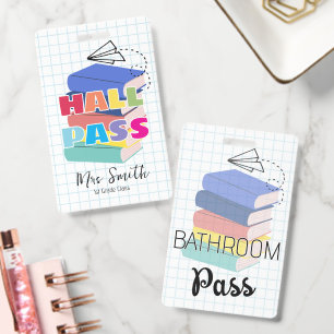Bathroom Hall Pass Books Doodle Lanyard ID Badge