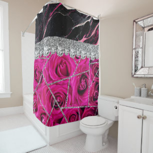 Bathroom Interior Design Home Black Glitter Marble Shower Curtain