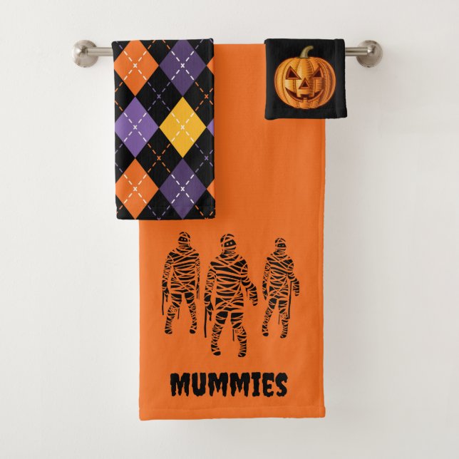 Bathroom Mummies Halloween Theme Bath Towel Set (Insitu)