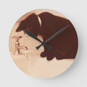 Bathroom Pepper Black Cat Round Clock