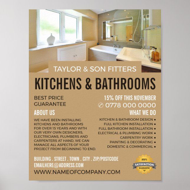 Bathroom Portrait, Kitchen & Bathroom Fitter Poster (Front)