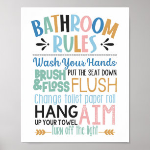 Bathroom Rules Kids Wall Poster