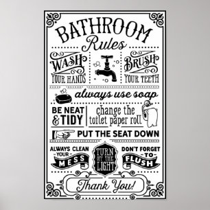Bathroom Rules   Quoted Wall Decor Poster