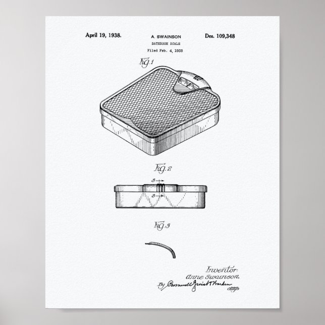 Bathroom Scale 1938 Patent Art White Paper Poster (Front)