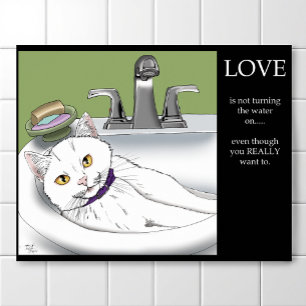Bathroom Sink White Cat Poster