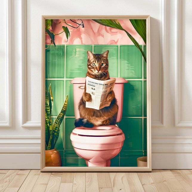 Bathroom Tabby Cat Art Print, Kitten Poster, Cute  Poster (Creator Uploaded)