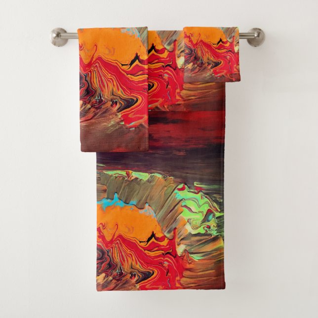 Bathroom Towel Set "Orange Burst 2" (Insitu)