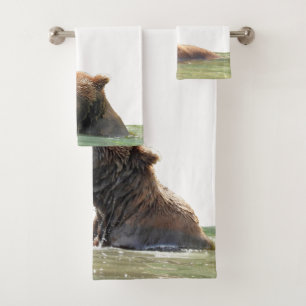 Bathroom towel set w/ grizzly bears and cubs