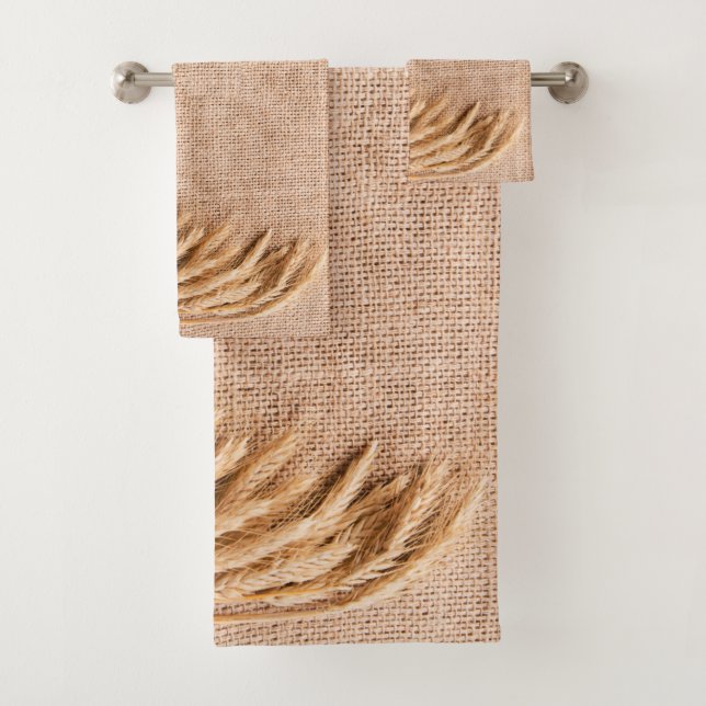 Bathroom Towel Set Wheat on Burlap Sack Country Ru (Insitu)