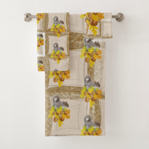Bathroom Towel Sets Brown Squirrel Acorns