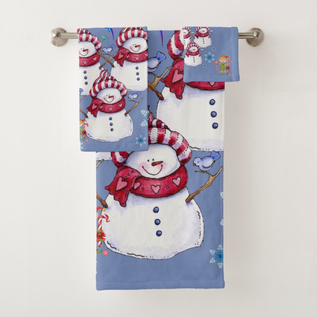 Bathroom Towel Sets Christmas Snowman Elf (Insitu)