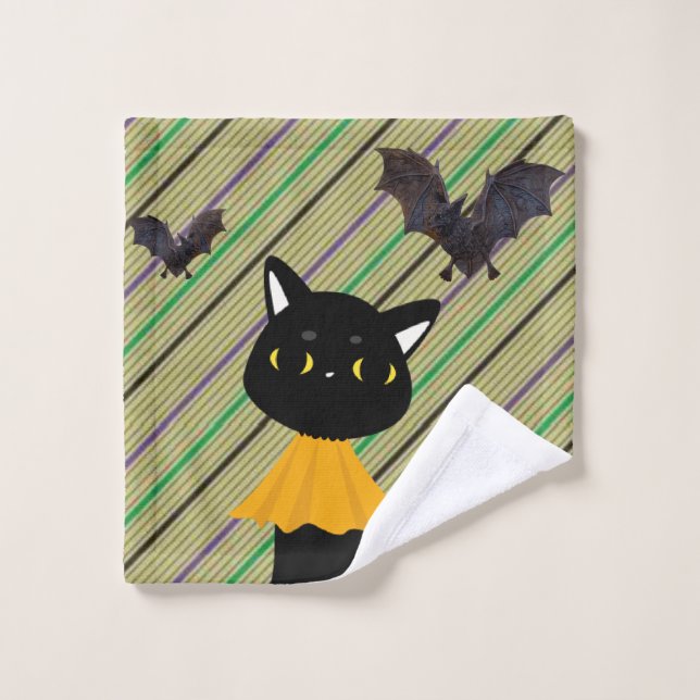 Bathroom Towel Sets Halloween, Black Cat (Wash Cloth)