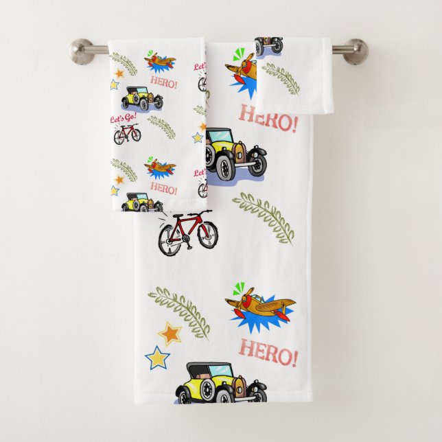 Bathroom Towel Sets Hero Bicycle Car Aeroplane  (Insitu)