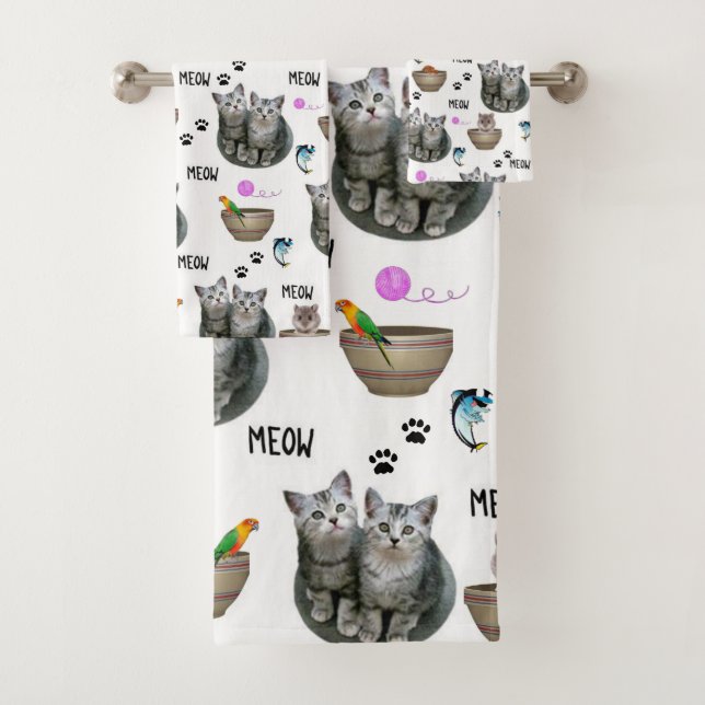 Bathroom Towel Sets Kittens Cats (Insitu)