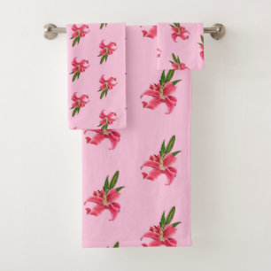 Bathroom Towel Sets Pink Lily's Floral