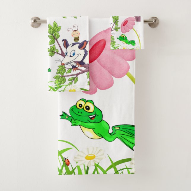Bathroom Towel Sets Possum Frog Chicks Floral (Insitu)