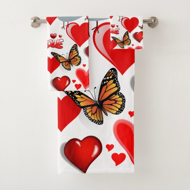 Bathroom Towel Sets Valentine's Day, Butterfly (Insitu)