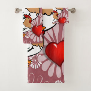 Bathroom Towel Sets Valentine's Day, Chicken