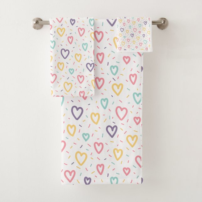 Bathroom Towel Sets Valentine's Day Colorful Heart (Insitu)