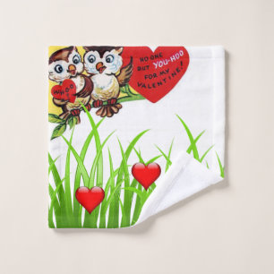Bathroom Towel Sets Valentine's Day Owl Vintage