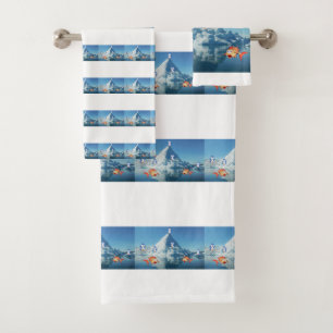 Bathroom Towel Sets Valentine's Day Penguin Fish