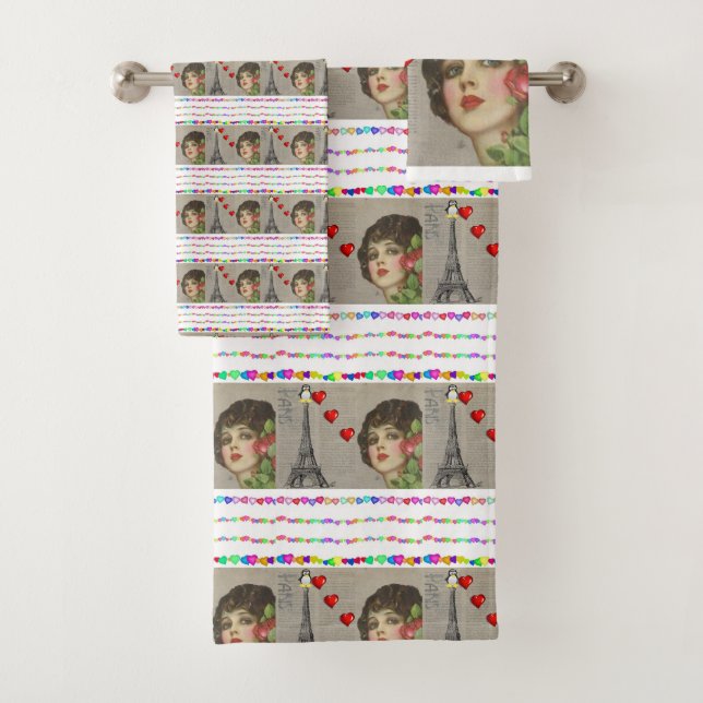 Bathroom Towel Sets Valentine's Day Penguin Hearts (Insitu)