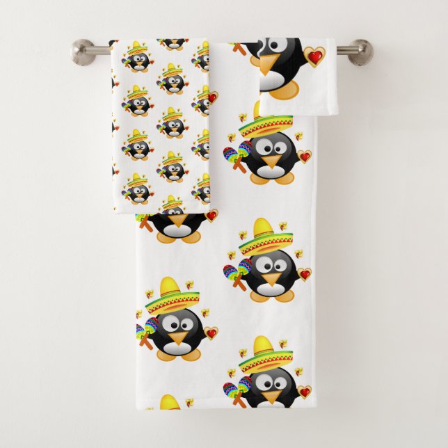 Bathroom Towel Sets Valentine's Day Penguin Hearts (Insitu)