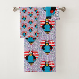 Bathroom Towel Sets Valentine's Day Penguin Hearts
