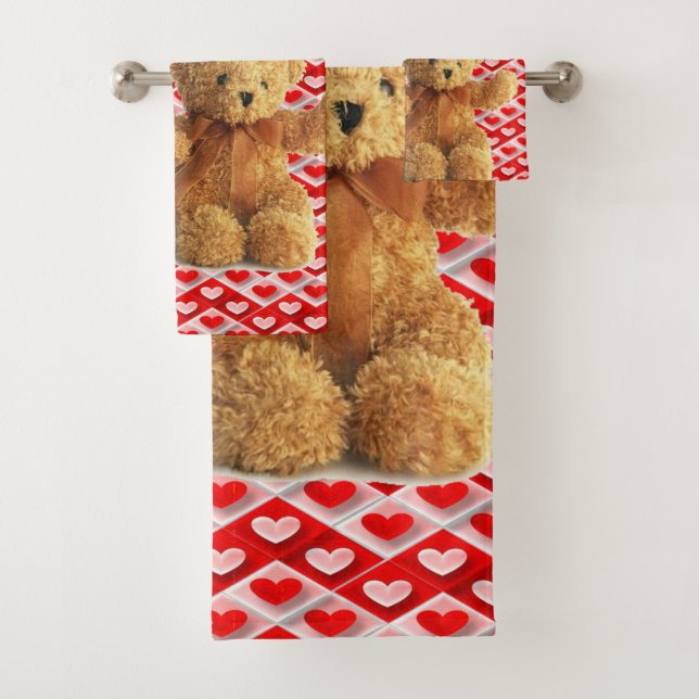 Bathroom Towel Sets Valentine's Day, Teddy Bear (Insitu)