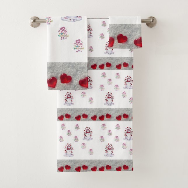 Bathroom Towel Sets Valentine's Snowman (Insitu)