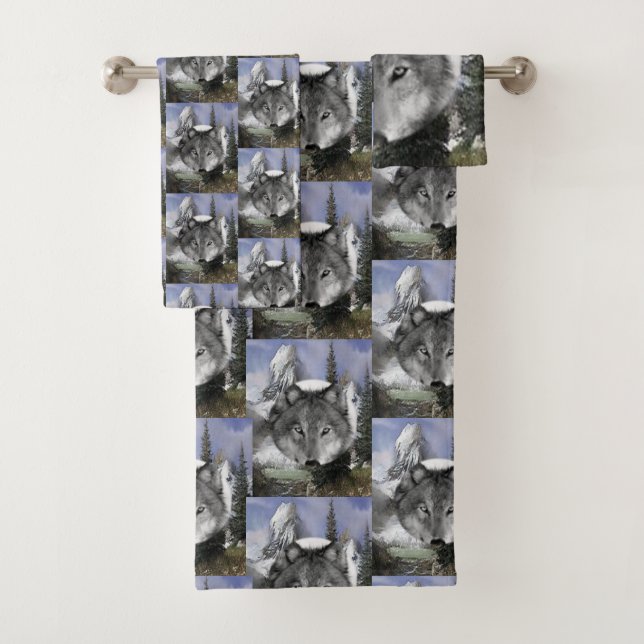 Bathroom Towel Sets Wolves (Insitu)
