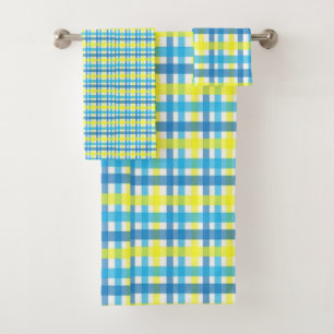 Bathroom Towel Sets Yellow Blue Plaid