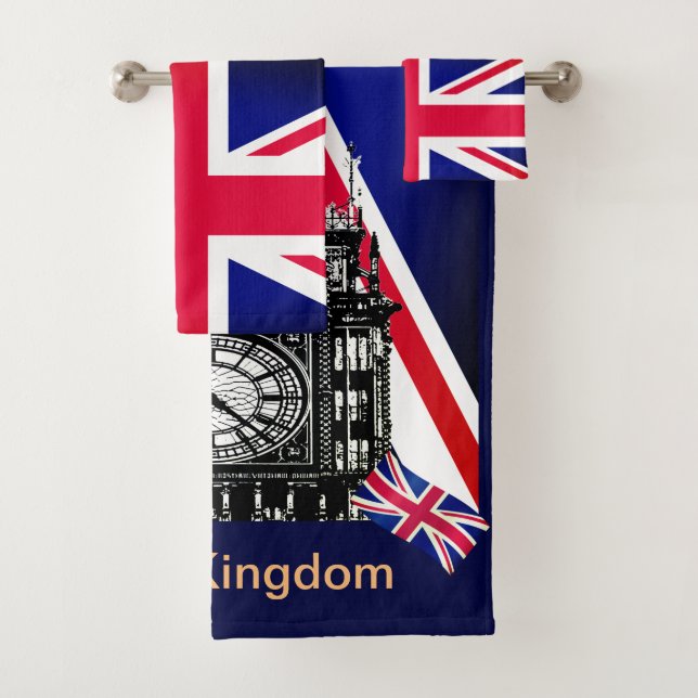 Bathroom UK & British Flag, Big Ben /London Towels (Insitu)
