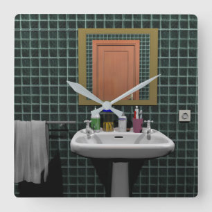 Bathroom wash basin square wall clock